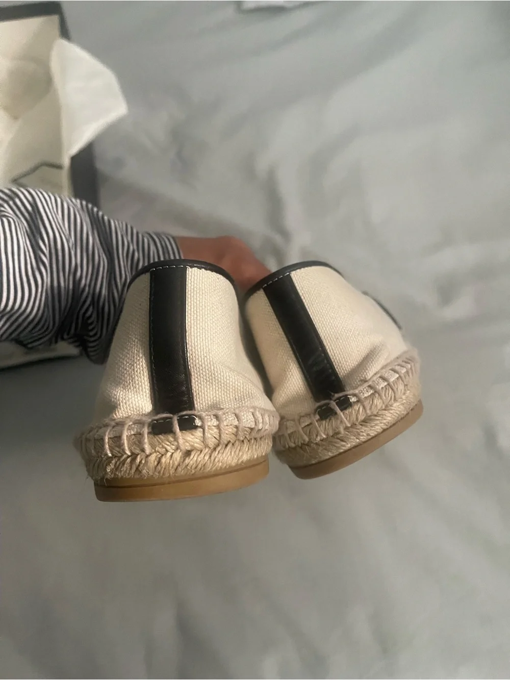Gucci Black Leather and Cream Espadrille Flats